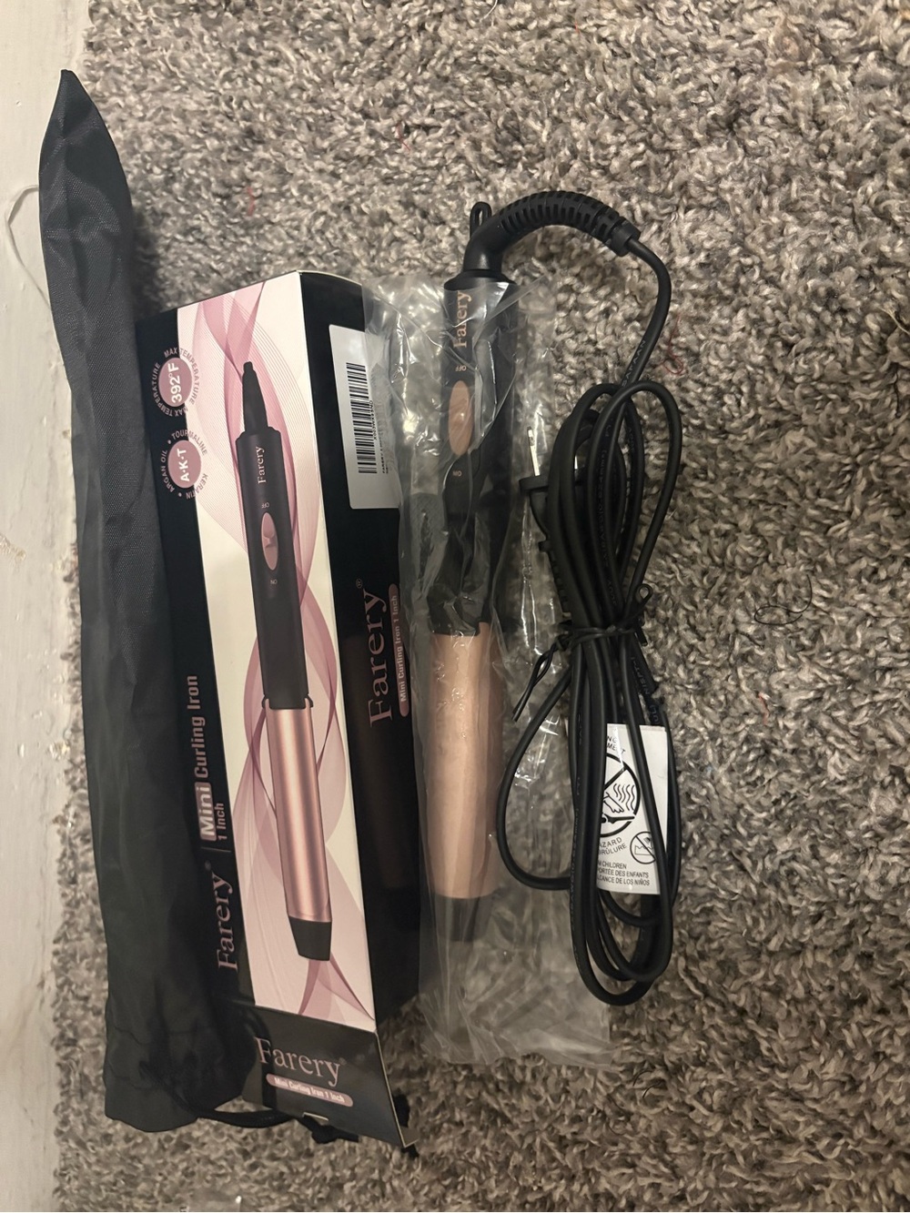 Farery Rose Gold Mini Curling Iron with Travel Pouch